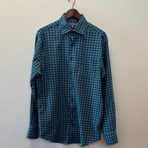 Peter Millar Teal and Black Plaid Shirt